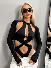 Sexy Cut Out Front Halter Neck Bodysuit